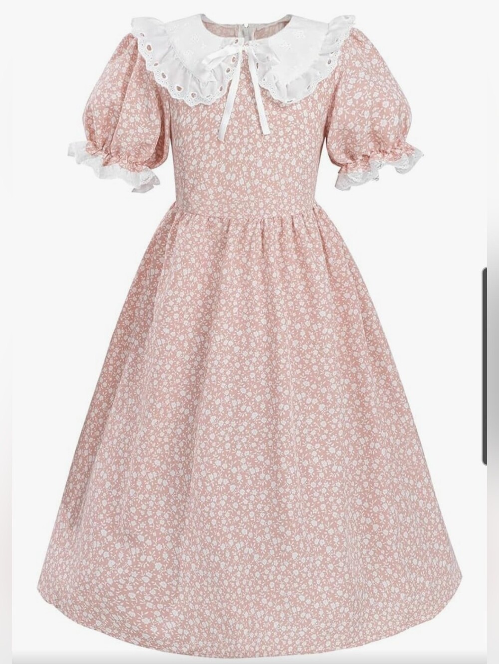 Pink Floral Girls' Costume Dress with White Peter Pan Collar With Bonnet